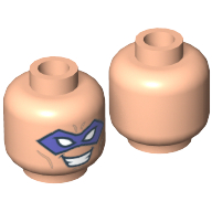 Lego Minifig Head Riddler, Purple Eyemask, Forehead Lines and Open Mouth Smile with Teeth Print [Hollow Stud] / Light Nougat