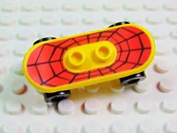 Minifigure, Utensil Skateboard Deck with Black Web on Red Background Pattern (Sticker) with Black Wheels (42511pb02 / 2496) - Set 4853