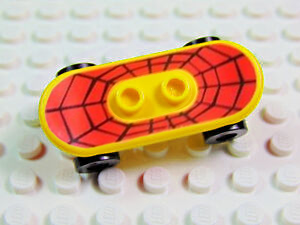 Lego Minifigure, Utensil Skateboard Deck with Black Web on Red Background Pattern (Sticker) with Black Wheels (42511pb02 / 2496) - Set 4853