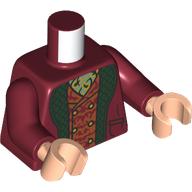 Lego Torso, jacket, Dark Green Lapels, Dark Orange Vest with Dark Red Decorations, Olive Green Shirt print, Dark Red Arms, Light Nougat Hands / Dark Red