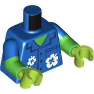 Lego Torso, Dual Molded Arms, Shirt with White Flowers, Bright Green Chest print, Blue Sleeves Pattern, Bright Green Arms, Lime Hands / Blue