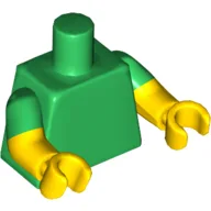 Torso, Dual Molded Arms, Green Sleeves Pattern, Yellow Arms and Hands / Green