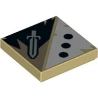 Tile 2 x 2 with 3 Black Dots and Sword Print / Tan