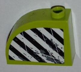 Lego Slope, Curved 3 x 1 x 2 with Hollow Stud with Black and White Danger Stripes and Splatters Pattern (Sticker) - Set 8961