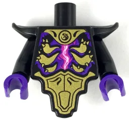 Torso, Modified Short with Smooth Armor Breastplate with Shoulder Pads and Gold Armor Plates, Magenta Energy Pattern / Black Arms / Dark Purple Hands