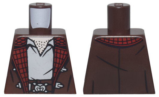 Lego Torso Jacket with Clasps and Dark Red Plaid Lining over Light Bluish Gray Shirt, Light Nougat Neck with Chest Hair, Belt with Buckle Pattern