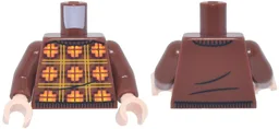 Torso Sweater with Yellow, Orange and Dark Red Plaid and Black Ribbing Pattern / Reddish Brown Arms / Light Nougat Hands / Reddish Brown