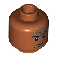Lego Minifig Head Ugha Warrior, Forehead Tattoo, White Pupils, Red Print on Back [Blocked Open Stud] / Dark Orange