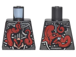 Torso Ninjago Metallic Silver Armor with Clock and Large Red Snake with White Fangs on Back Pattern / Pearl Dark Gray
