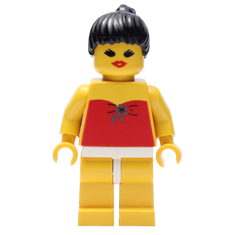 Lego Woman, Red Swimsuit, Black Hair - Open Mouth