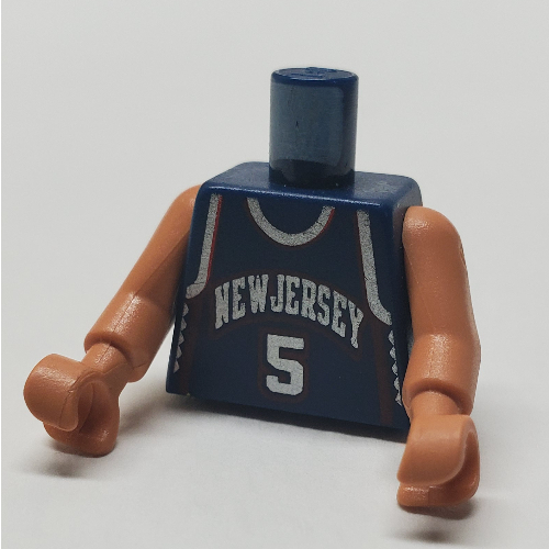 Lego Torso Basketball Jersey, New Jersey Nets '5' Print, Long One Piece Arms Nougat (NBA) / Dark Blue
