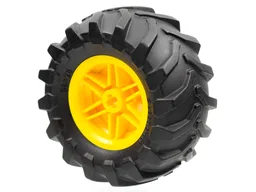 Wheel 30.4mm D. x 20mm with No Pin Holes and Reinforced Rim with Black Tire 56 x 26 Tractor (56145 / 70695) / Yellow