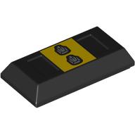 Lego Tile Special 1 x 2 with Sloped Walls AKA Money / Gold Bar [Ingot] with Yellow Square, Silver Shapes print