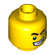 Lego Minifig Head Douglas Elton (El Fuego), Winking Left Eye and Big Smile / Scared Print / Yellow