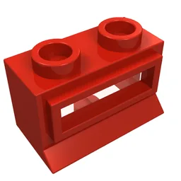 Window 1 x 2 x 1, Extended Lip, Hollow Stud [with Glass] / Red