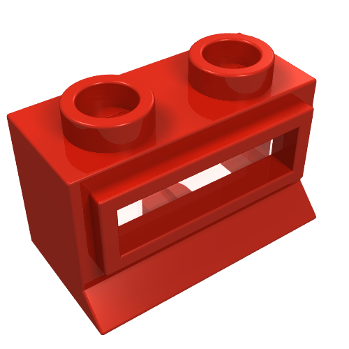 Lego Window 1 x 2 x 1, Extended Lip, Hollow Stud [with Glass] / Red