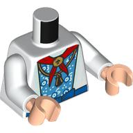 Lego Torso, White/Dark Azure Dress, Blue Belt, Red Scarf, Gold Necklace print, White Arms, Light Nougat Hands / White