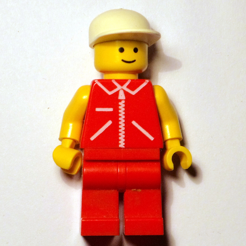 Lego Man, Red Vest with Zipper, Red Legs, White Cap