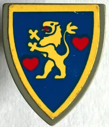 Minifigure, Shield Triangular Short with Lion Standing Yellow, and 2 Red Hearts Pattern (Sticker) - Set 1592