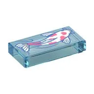 Tile 1 x 2 with White Fish (Koi) Print / Trans-Light Blue