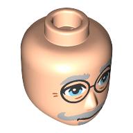 Lego Minidoll Head Male, Light Bluish Grey Thick Eyebrows, Moustache, Goatee, Bright Light Blue Eyes, Black Glasses / Light Nougat
