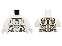 Torso Armor with Light Blue Circle and Gold and White Plates Pattern (Space Iron Man) / White Arms / White Hands