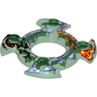 Lego Ring 4 x 4 with 2 x 2 Hole and 4 Swirl Ends with Blue and Red Print (Ninjago Spinner Crown)