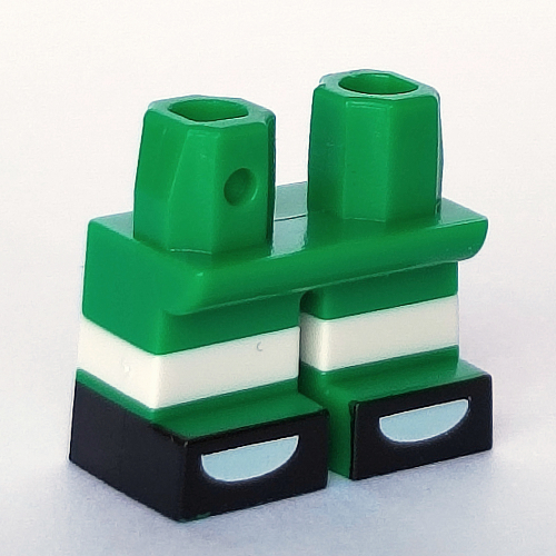 Lego Legs Short with White Stripe Pattern [Multi Color Injection] with Black Shoes, White Nose print / Green