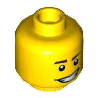 Minifig Head Dareth, Dark Brown Eyebrows, Crooked Smile and Laugh Lines Print [Hollow Stud] / Yellow