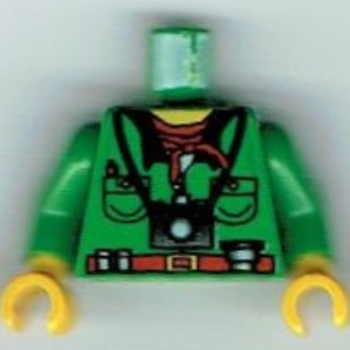 Lego Torso Jacket, Red Bandana, and Camera Print, Green Arms, Yellow Hands / Green