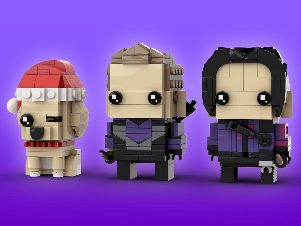 Lego Hawkeye, Kate Bishop & Lucky the Pizza Dog Brickheadz LEGO MOC - Marvel Studios Hawkeye