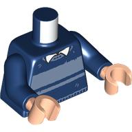 Lego Torso, Sweater, Sand Blue Stripes, White Collar print, Dark Blue Arms, Light Nougat Hands / Dark Blue