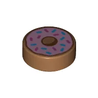Tile Round 1 x 1 with Pink Donut Print / Medium Nougat