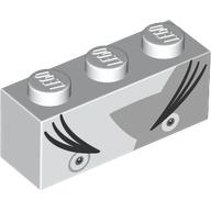 Lego Brick 1 x 3 with Eyes, Long Black Eyebrows, Dark Bluish Grey Star print / White