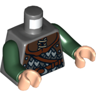 Lego Torso Armor, Rohan Soldier Mail Armor with Belt Print, Dark Green Arms, Light Nougat Hands / Dark Bluish Gray