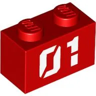 Brick 1 x 2 with White '01' Print / Red
