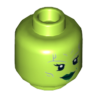 Lego Minifig Head Gamora, Dual Sided, Silver Lines, Dark Green Lips, Open Mouth Smile / Angry Print [Hollow Stud] / Lime