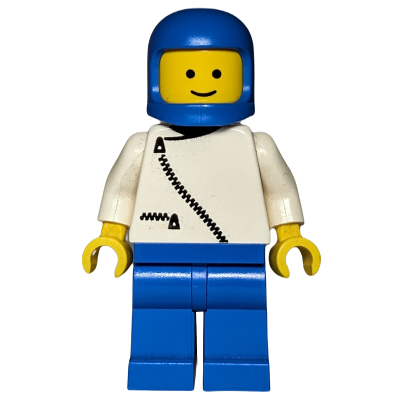 Lego Man, White Jacket with Zipper, Blue Legs, Blue Helmet