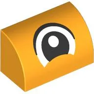 Brick Curved 1 x 2 x 1 No Studs with Eye, Looking Center Print / Bright Light Orange