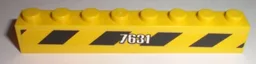 Brick 1 x 8 with White '7631' and Black and Yellow Danger Stripes Pattern Model Right Side (Sticker) - Set 7631