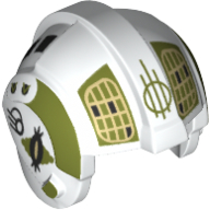 Lego Helmet Rebel Pilot, Center Ridge with Olive Green Stripes and Yellow Grid on Olive Green Print / White