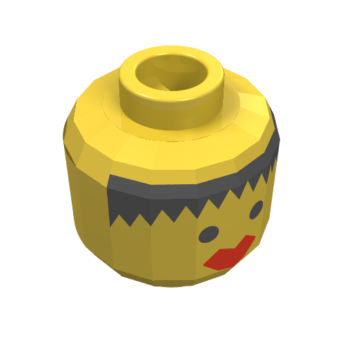 Lego Minifig Head Islander / Pirate / Forestwoman, Messy Black Hair, Thick Red Lips Print [Blocked Open Stud] / Yellow