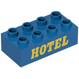 Duplo Brick 2 x 4 with 'HOTEL' Text Print / Blue
