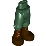 Lego Minidoll Hips and Cropped Trousers with Brown Boots with Orange Crossed Laces Print / Dark Green