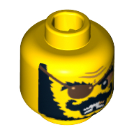 Lego Minifig Head Pirate Captain, Eyepatch, Black Bushy Beard, Moustache and Missing Tooth Print [Blocked Open Stud] / Yellow
