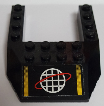 Lego Wedge 6 x 8 Cutout with Alpha Team White Grid with Red Ring Logo and Two Yellow Stripes Pattern (Sticker) - Sets 6774 / 6775