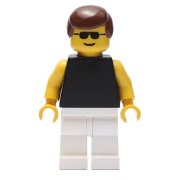 Man, Black Torso with Yellow Arms, White Legs, Brown Hair, Sunglasses