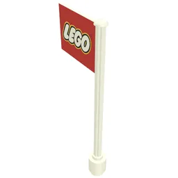 Flag on Flagpole, Straight with Red Lego Print / White