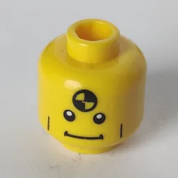 Minifig Head Demolition Dummy, Vertical Cheek Lines, Straight Mouth and White Pupils Print / Yellow