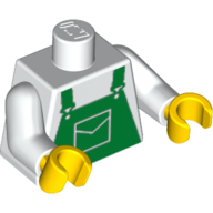 Lego Torso Overalls Green Print, White Arms, Yellow Hands / White